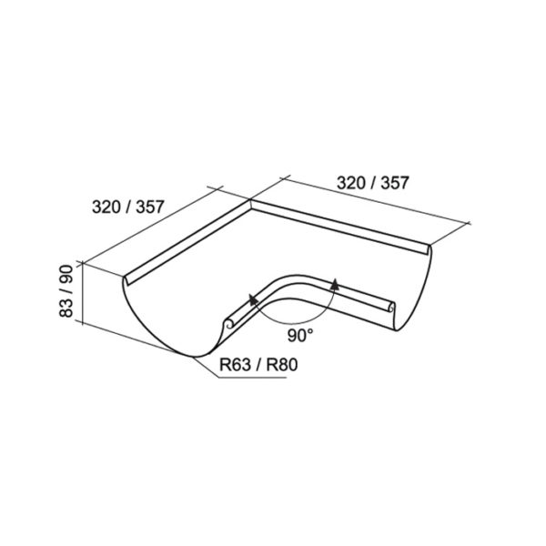 Grand Line угол желоба внутренний 90 градусов Ø125/90 мм